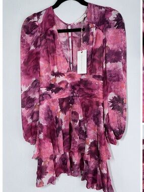 LoveShackFancy Lincoln Dress Size 0 NWT Pre-Dawn Sky Floral Mini Dress